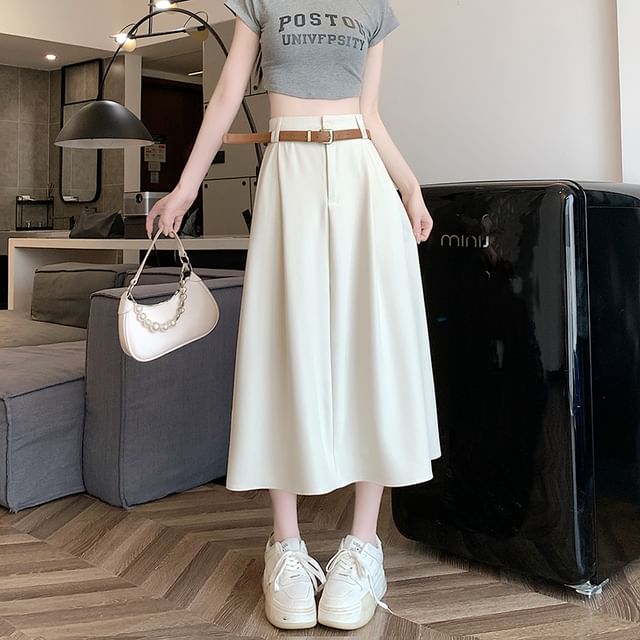Belt Plain + High A-Line Midi Skirt Rise Set: