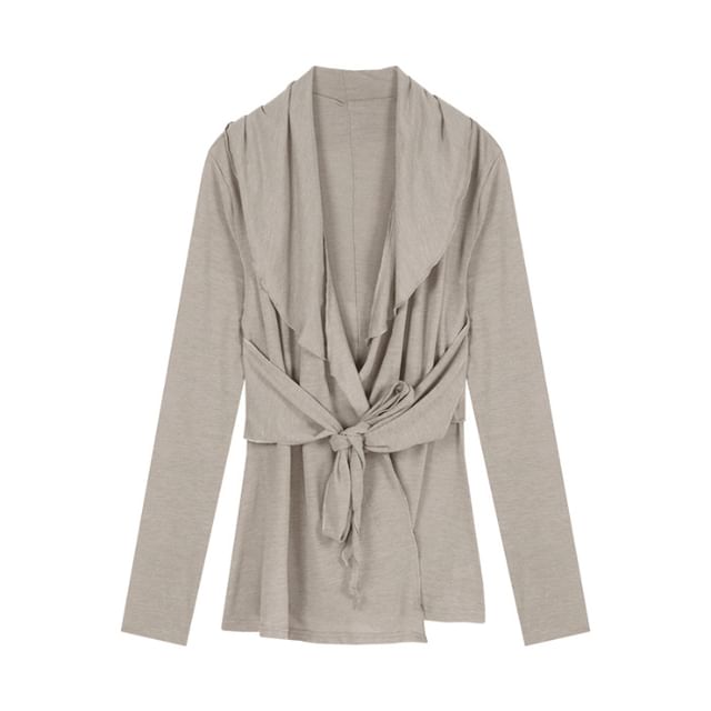 Shawl Waist Collar Tie Cardigan Plain
