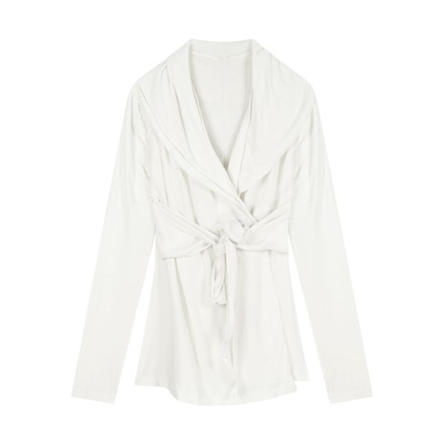 Shawl Waist Collar Tie Cardigan Plain