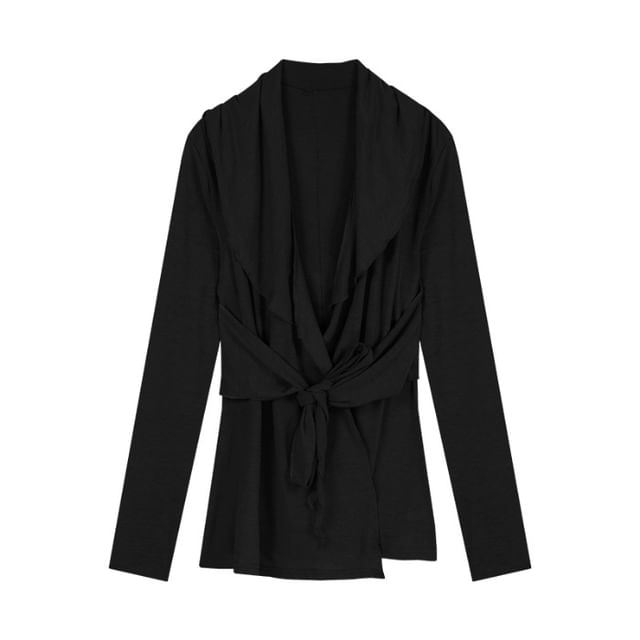 Shawl Waist Collar Tie Cardigan Plain