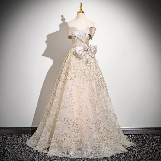 Ball Sequin Patterned A-Line Gown Strapless