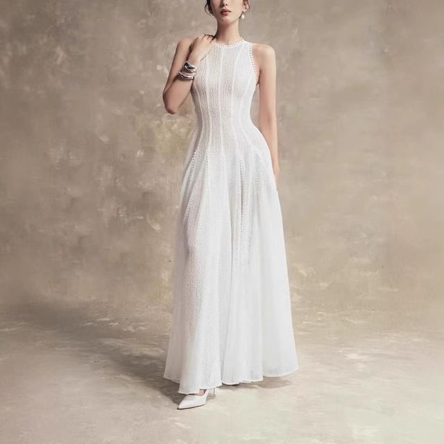 Neck Crew Lace A-Line Sleeveless Gown Evening Maxi