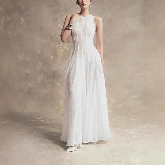 Neck Crew Lace A-Line Sleeveless Gown Evening Maxi