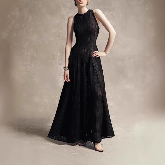Neck Crew Lace A-Line Sleeveless Gown Evening Maxi