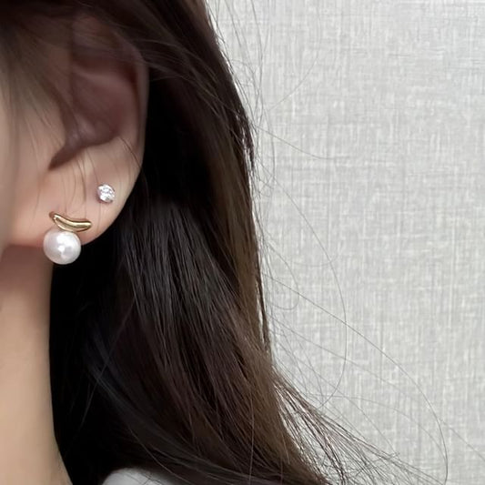 Faux Silver Pearl 925 Sterling Stud Earring