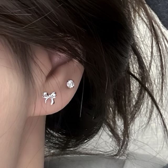 Stud Earring Bowknot Sterling Silver 925