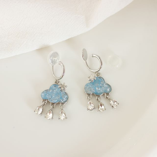 Earring Rhinestone / Cloud Drop On Clip Hoop
