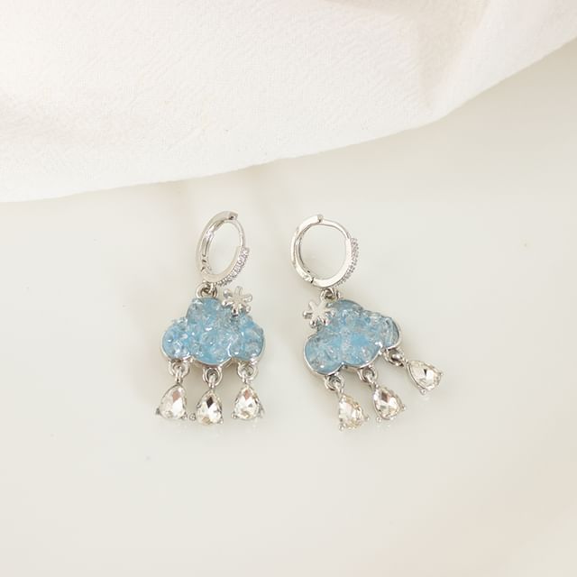 Earring Rhinestone / Cloud Drop On Clip Hoop
