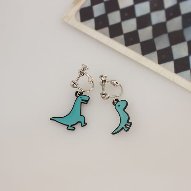 Cartoon Earring Drop Clip Asymmetrical Dinosaur On