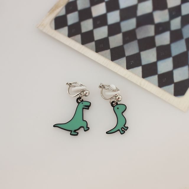 Cartoon Earring Drop Clip Asymmetrical Dinosaur On