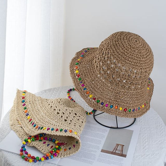 Bucket Hat Beaded Straw