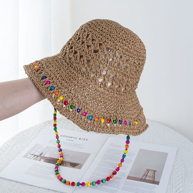 Bucket Hat Beaded Straw