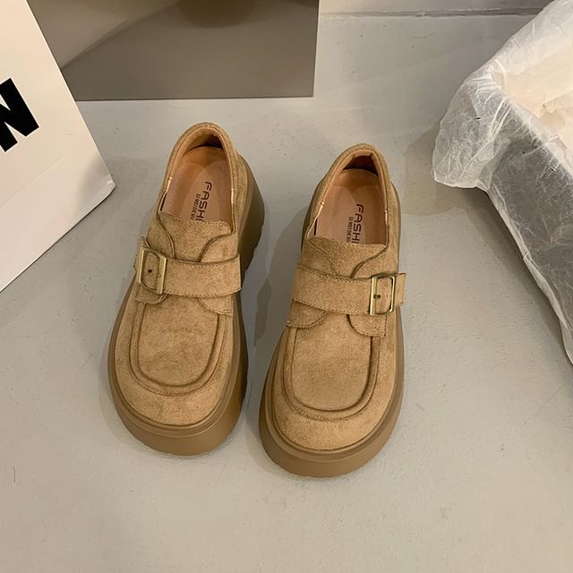 Plain Shoes Suede Buckled Faux Platform