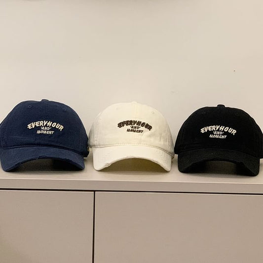 Lettering Distressed Baseball Embroidered Cap
