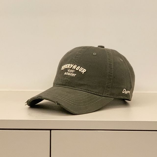 Lettering Distressed Baseball Embroidered Cap