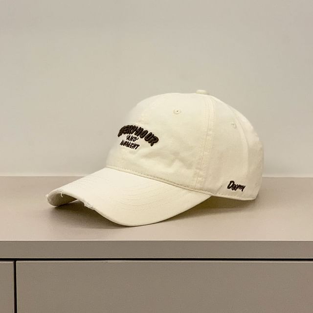 Lettering Distressed Baseball Embroidered Cap