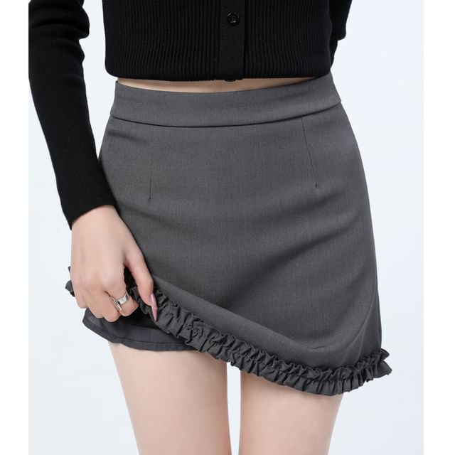 High Plain Trim Waist Ruffle Pencil Skirt Mini