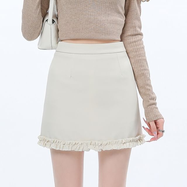 High Plain Trim Waist Ruffle Pencil Skirt Mini