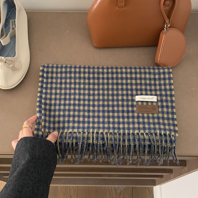 Trim Scarf Fringed Plaid Applique