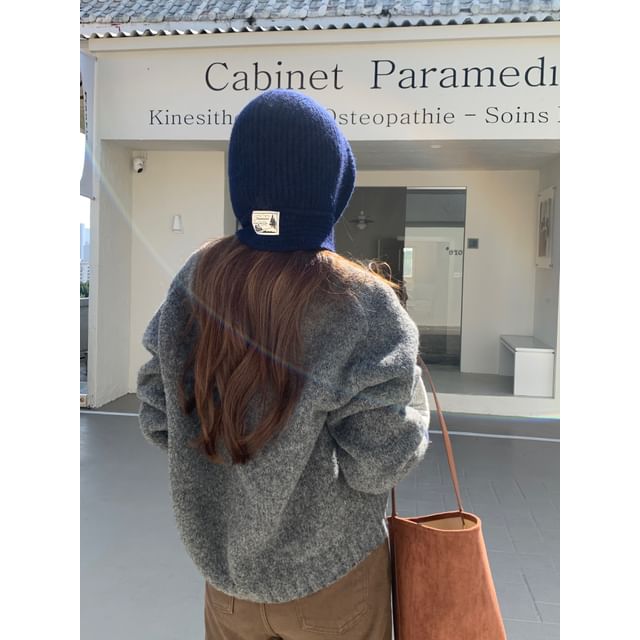 Plain Applique Knit Lace-Up Ribbed Balaclava