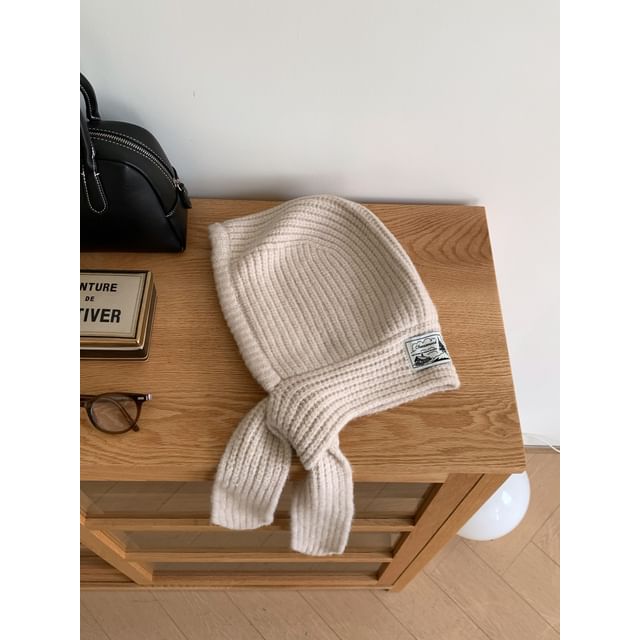 Plain Applique Knit Lace-Up Ribbed Balaclava