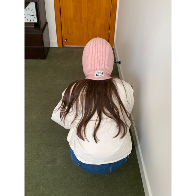 Plain Applique Knit Lace-Up Ribbed Balaclava