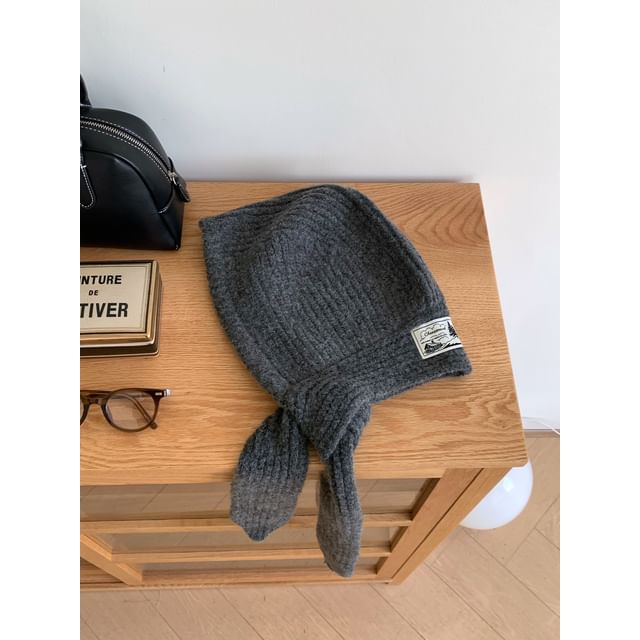 Plain Applique Knit Lace-Up Ribbed Balaclava