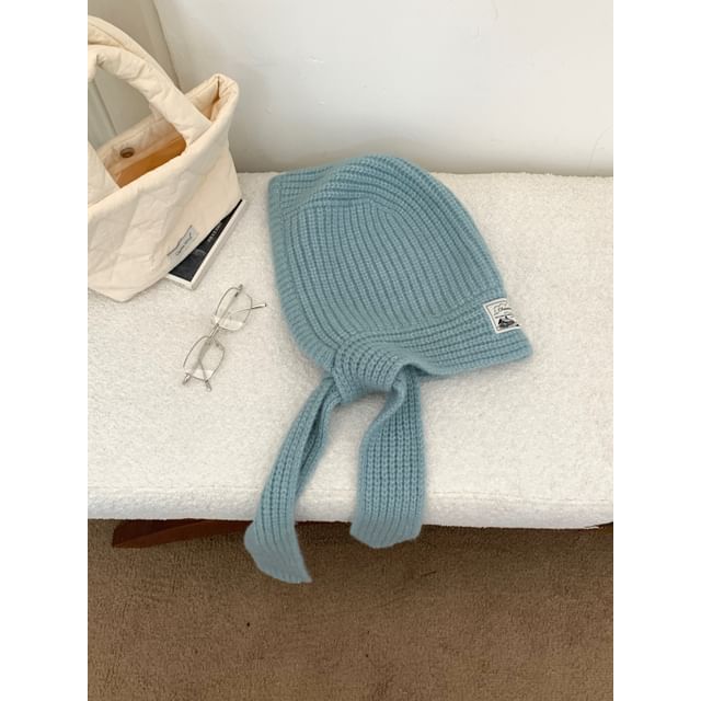 Plain Applique Knit Lace-Up Ribbed Balaclava