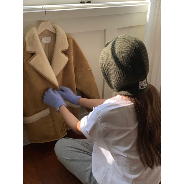 Plain Applique Knit Lace-Up Ribbed Balaclava