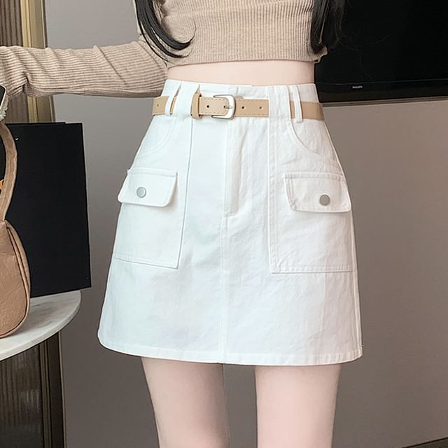 A-Line Plain Cargo Skirt Mini Rise High
