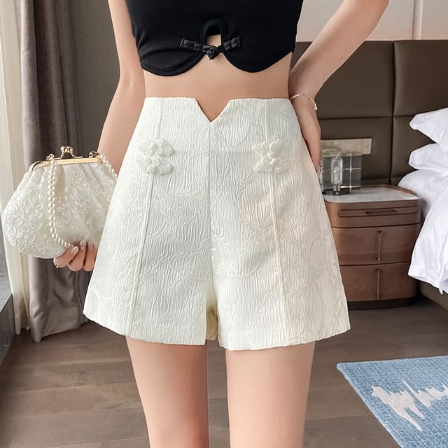 Frog Shorts Button Waist Jacquard High