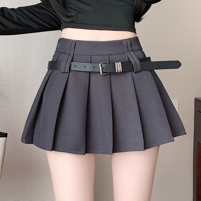 A-Line Mini Plain High Pleated Skirt Waist