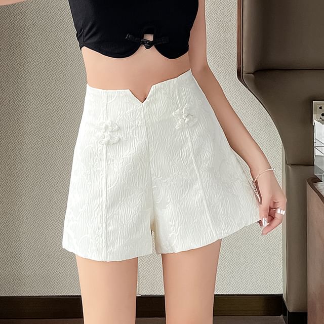 Frog Shorts Button Waist Jacquard High