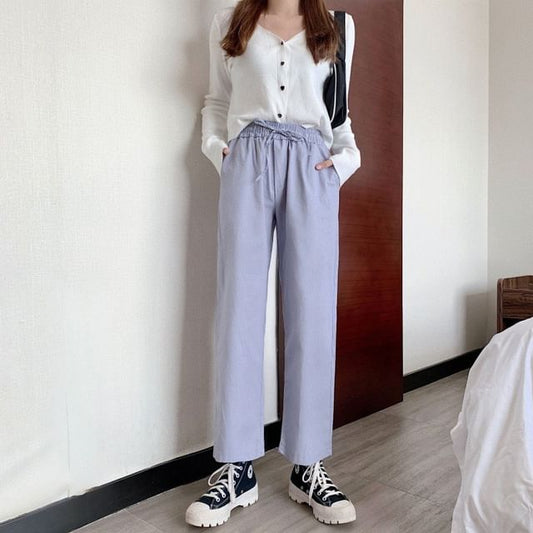 Wide Leg High Plain Pants Cargo Rise