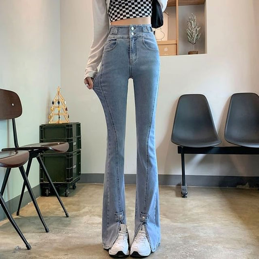 High Hem Jeans Slit Waist Flared