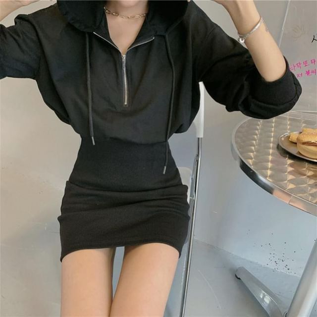 Mini Dress Plain Zip Hoodie Half