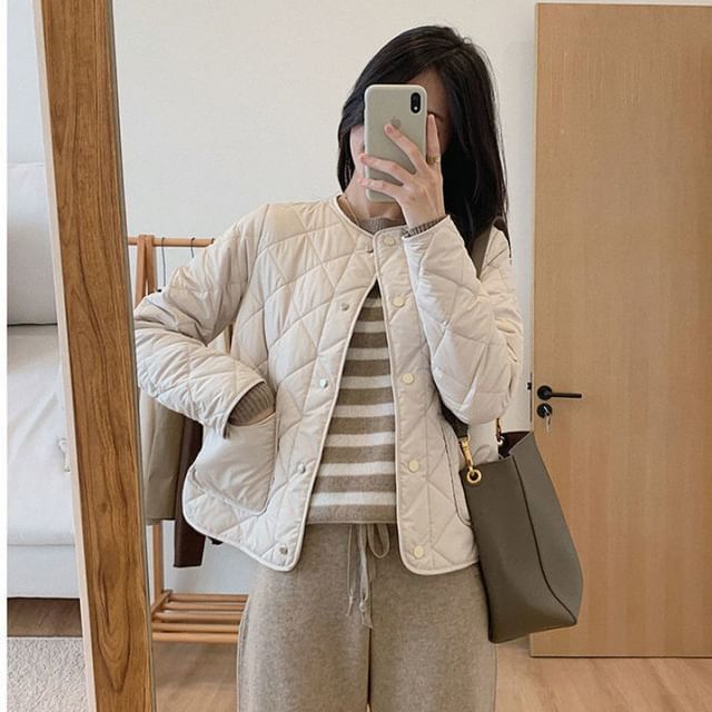 Button-Up Jacket V-Neck Quilted