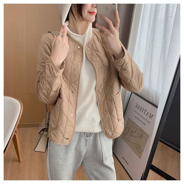 Button-Up Jacket V-Neck Quilted