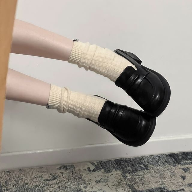 Leather Block Loafers Heel Faux