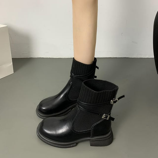 Buckled Boots Platform Short Panel Knit