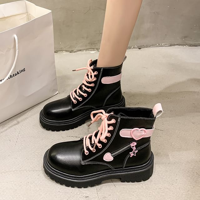 Boots Lace Short Panel Up Buckled Platform