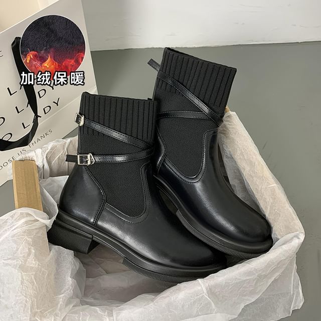 Buckled Boots Platform Short Panel Knit