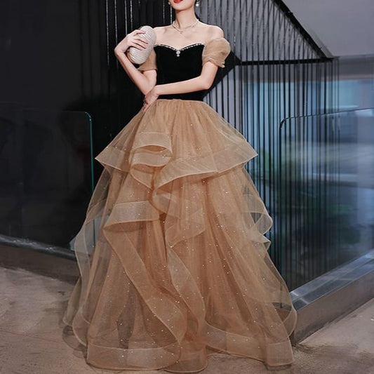 Gown Velvet The Glitter Off Evening A-Line Shoulder Plain