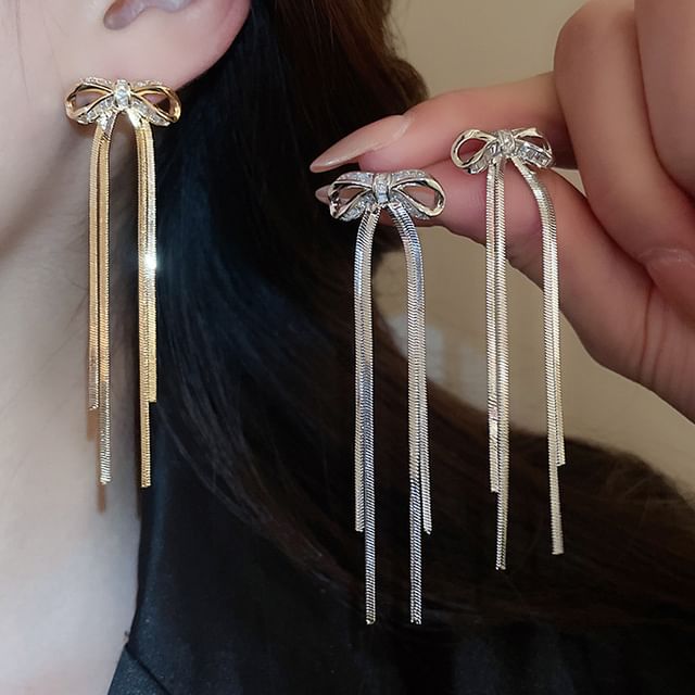 Bow Drop CZ Earring