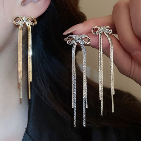 Bow Drop CZ Earring