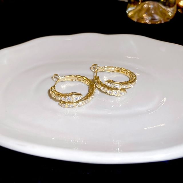 Stud Ear Hoop Pearl Faux / Earring Heart Rhinestone