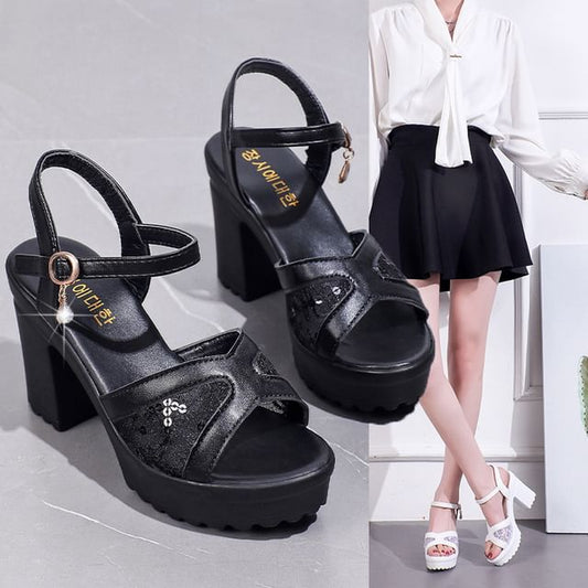 Sandals Sequined Platform Chunky Heel