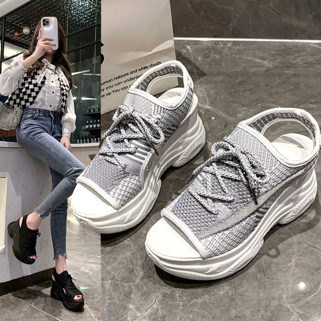 Peep-Toe Cutout Sneakers Platform