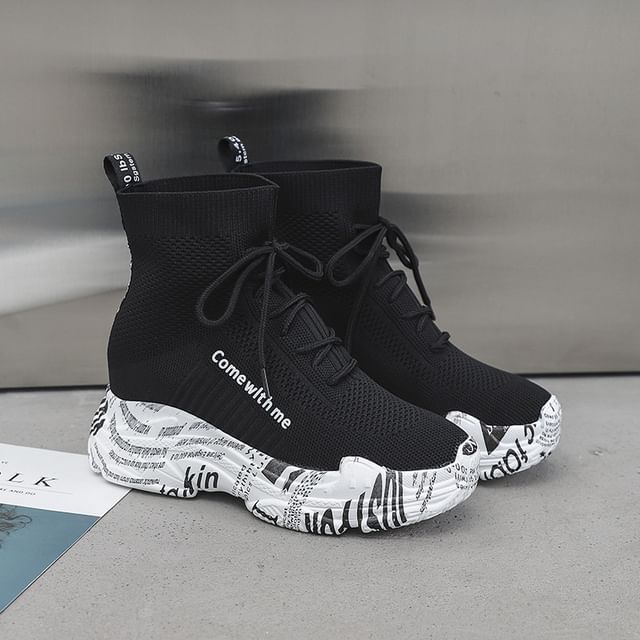 Short Printed Boots Lace-Up Platform