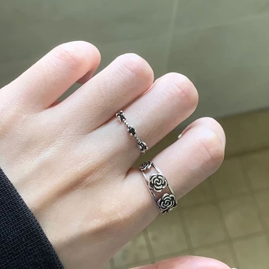 Rhinestone Set Open Ring Flower /